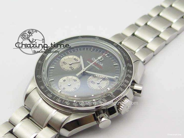 0206 Modern Speedmaster Apollo XVII Gray Dial On SS Bracelet Manual Winding Chrono Movement 8223